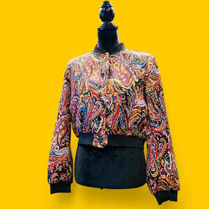 INDUSTRY REPUBLIC CLOTHING Satin Paisley Crop Bomber Jacket Medium